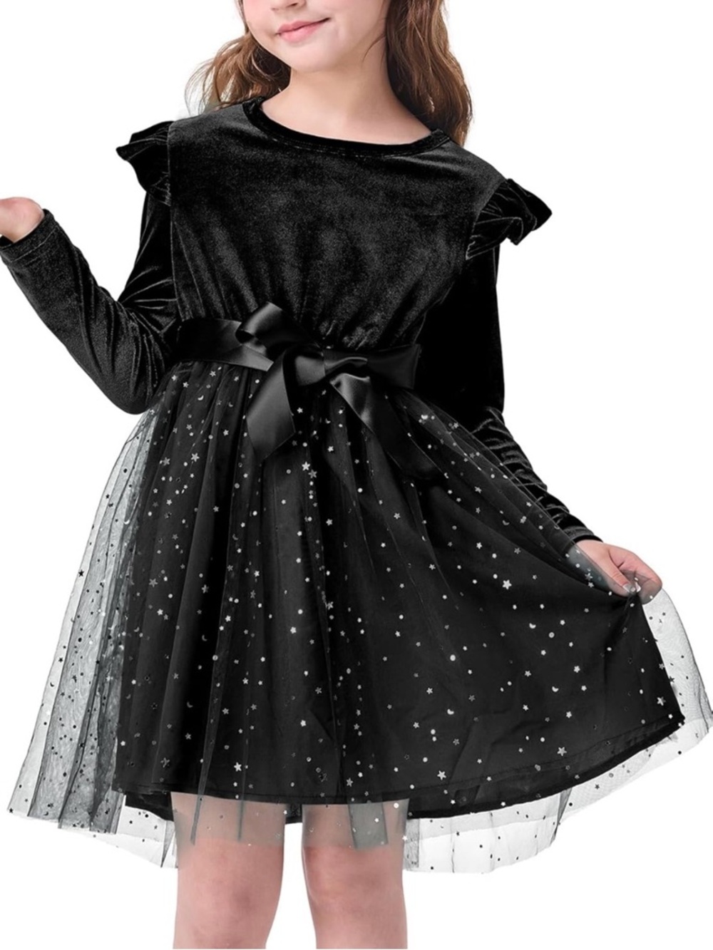 Toddler Girl Tutu Long Sleeve Star Sequin Tulle Dress